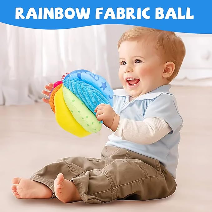 Montessori Baby Toys Play Kit Montessori Mirror Peekaboo Knob Puzzle, Medium Spinning Drum and Rainbow Fabric Ball Kit Toys for6-12Months Toddlers (Play Kit 3)