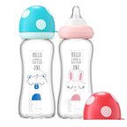 YOHKOH Natural Glass Baby Bottle with Natural Response Nipple, Newborn Anti-Colic Baby Bottles, Wide Neck Mushroom Cap Baby Bottle, Clear (8.8ounce (Pack of 2), Multicolour1)
