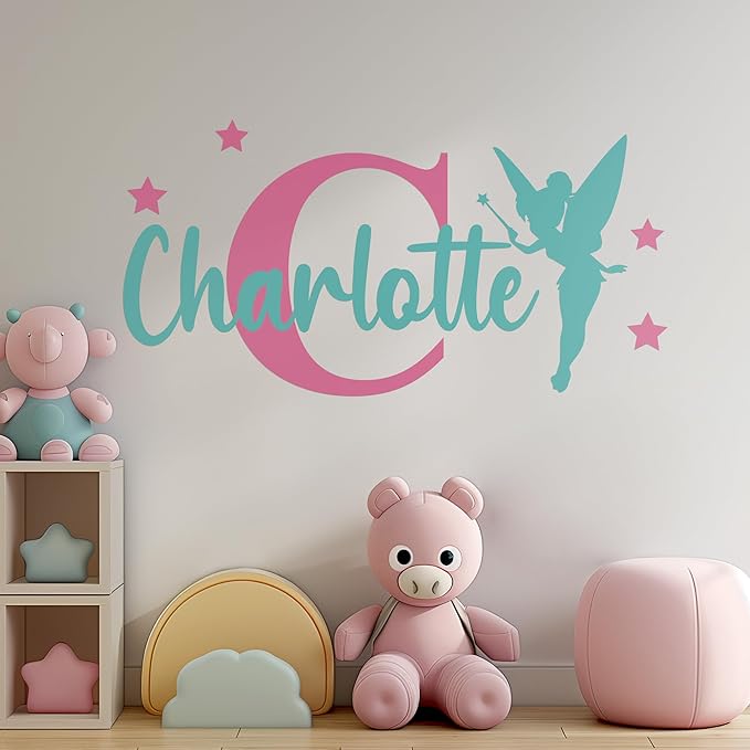 CRYPTONITE Personalized Name & Initial Tinkerbell Vinyl Wall Decals - Baby Girl Bedroom Decor - Fairy & Princess Wall Decals (A. Tinkerbell)