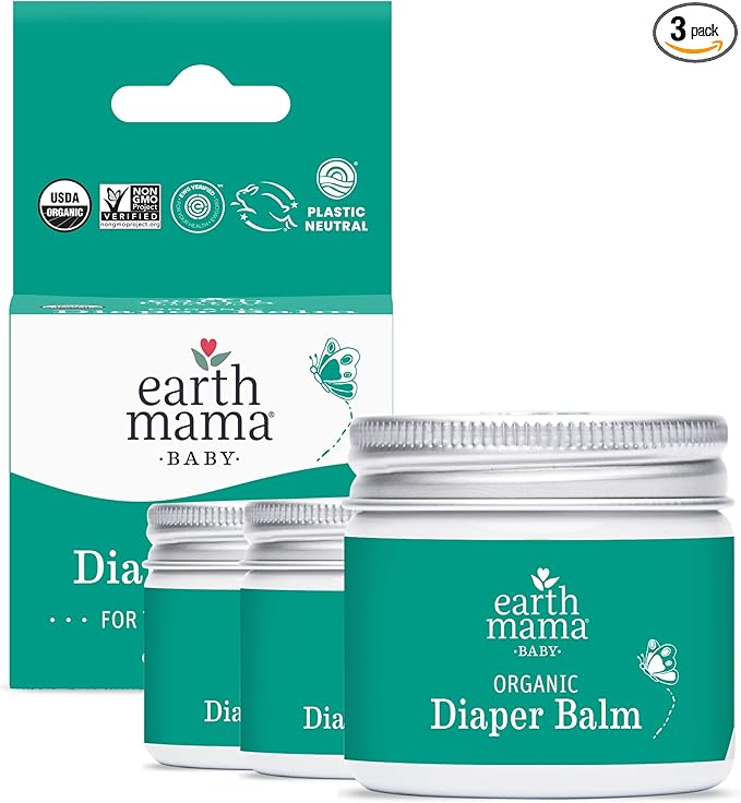 Earth Mama Organic Diaper Balm 2-Ounce | Diaper Cream for Baby | EWG Verified, Petroleum & Artificial Fragrance-Free with Calendula for Sensitive Skin (3-Pack)