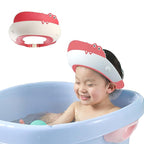 Baby Shower Cap Shield, Shower Cap for Kids, Visor Hat for Eye and Ear Protection for 0-9 Years Old Children,Cute Dinosaur/Crocodile/Hippo shape Makes the Baby Bath More Fun (Crocodile, Red)
