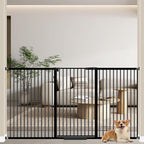 WAOWAO 40.55" Extra Tall 1.37" Ultra Narrow Spacing 69.49-77.36" Extra Wide Dogs Pets Baby Gate Safety Indoor Puppy Pressure Mounted Gate No Drill Black Metal for Stairs,Doorways,Kitchen,Hallway