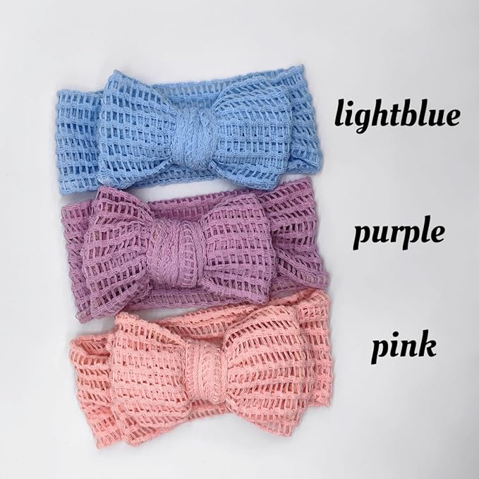 Handmade Baby Headbands Soft Stretchy Waffle Hair Bands with Bows for Newborn Infant Baby Toddler Girls- Pack of 6 (SYTLEA-03, MEDIUM)
