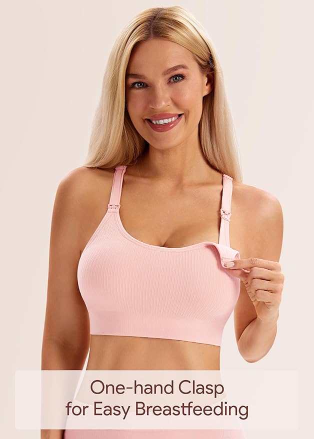 Angelhood Nursing Bras for Breastfeeding, Ribbed Nursing Sports Bra Yoga Maternity Bras Pregnancy Sleep Bralette