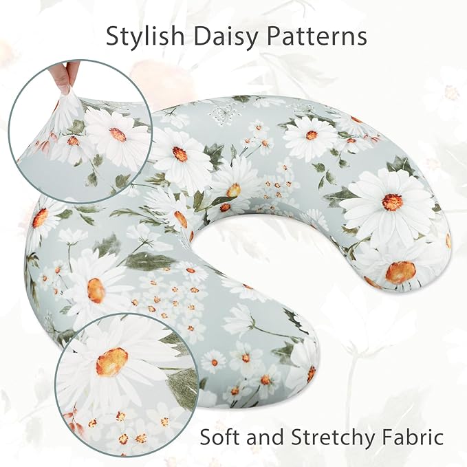 Pea Pod Nursing Pillow Cover Breastfeeding Pillow Slipcover for Moms Soft Breathable Organic Knit Fabric Newborn Infant Feeding Pillow Covers for Baby Girl Boy, Daisy