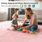 Baby Play Mat for Floor,1.3" Thick Elasti-Foam 50"×74" Playpen Mat for Tummy Time,Water Repellent Soft Coral Velvet for Toddler,Infant,Kids,Non-Slip Backing Safe for Crawling(Pink)