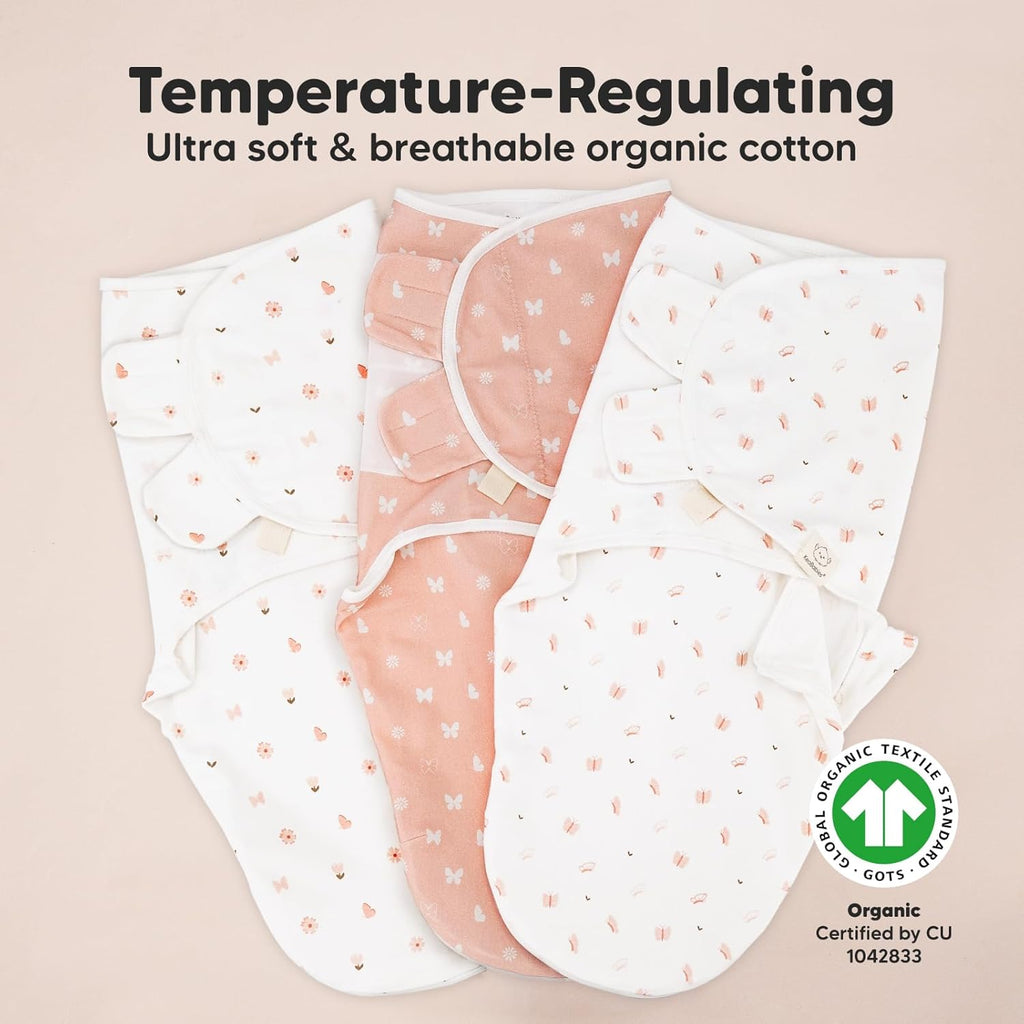 Baby Swaddle Sleep Sacks with Zipper - 3-Pack Swaddles for Newborns 3-6 Months, Infant, Baby Girls, Boys, Soft & Durable Newborn Sleep Sack, Easy Diaper Change Swaddling Blanket (Butterflies, L)