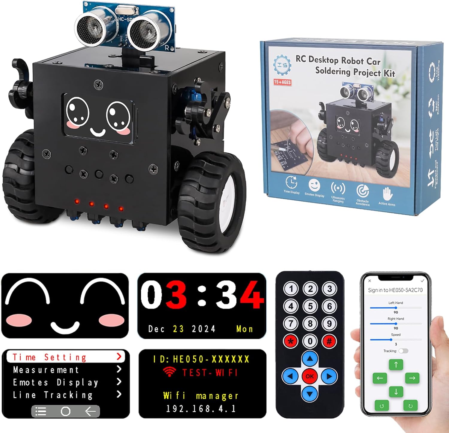 Robot Soldering Project, ICSTATION DIY Robot Car Soldering Practice Kit RC Robot with Time & Expressions Display STEM Science Kits for Adults Teens Ages 15+ School Students Experiment Education