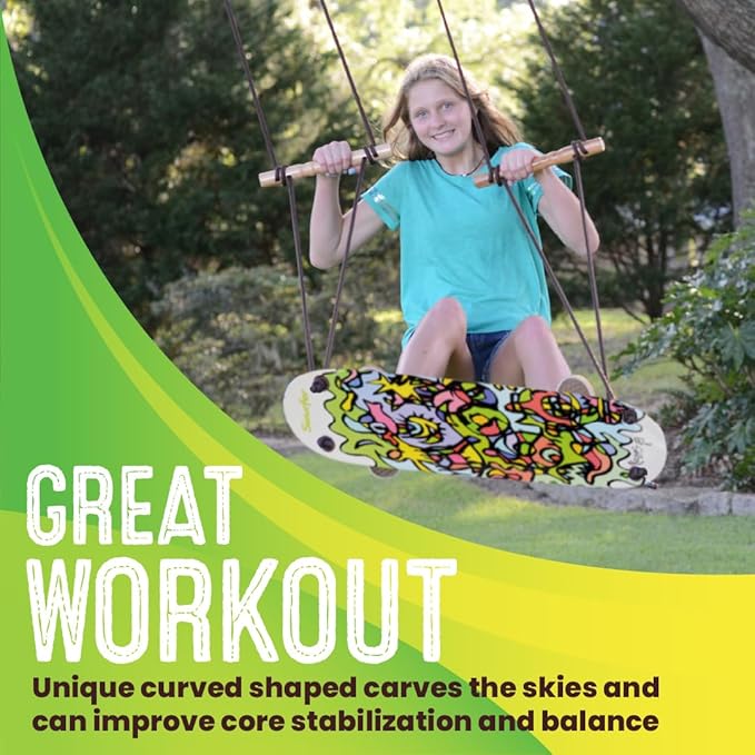 Swurfer TreeSkate Skateboard Swing, Outdoor Stand Up Surf Swing, Holds Up to 200 lbs, Ages 6 and Up, Adjustable Handles, Grip Tape, Kids Outdoor Play Equipment for Children and Adults (Waves)