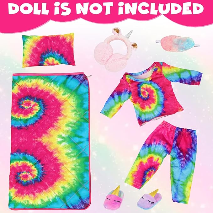 K.T. Fancy 18 Inch Girl Doll Clothes and Accessories Sleeping Bag Set Rainbow Angel of Doll Sleeping Bag, Pajamas, Shoes, Eye Mask, and Doll Pillow Outfits