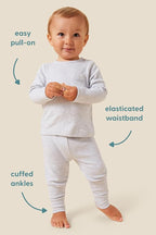 MORI Luxurious Baby Leggings in Blue Stripe, Elastic Waist, Organic, 0-3 Months