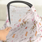 Cute Pink Cowgirl Car Seat Cover for Baby Western Cowgirls Horse Cactus Mountain Sunset Stretchy 5-in-1 Covers Adjustable Infant Carseat Canopy Cover Wild West Desert Breathable Nursing Cover-Up
