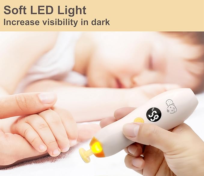 Rechargeable 22 in 1 Baby Nail Trimmer, Usage Labeled Case, 13 Extra Replacement Tools, Royal Angels Electric Nail File with LCD Display, Newborn Toddler Nail Care Clipper Kit (Rechargeable, Mango)