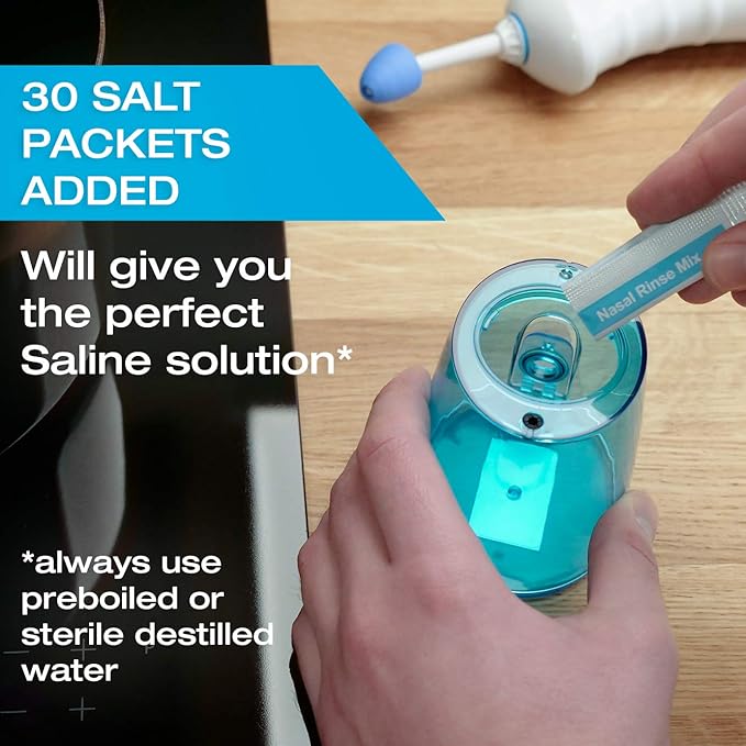 Nasal Irrigation System by Tilcare - Perfect Nasal Rinse Machine for Sinus & Allergy Relief - Electric Neti Pot for Nasal Irrigation to Cleanse Your Stuffy Nose - Comes with a Towel and 30 Salt Packs