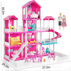 Pink Villa Playset for Girls Ages 3-7, 4-Story 10-Room House with 2 Dolls, Furniture & Accessories, Pretend Play Toddler Toy, Birthday Gifts for Kids 3-8