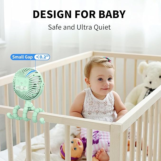 AMACOOL Battery Operated Stroller Fan Flexible Tripod Clip On Fan with 3 Speeds and Rotatable Handheld Personal Fans for Car Seat Crib Bike Treadmill (Green)
