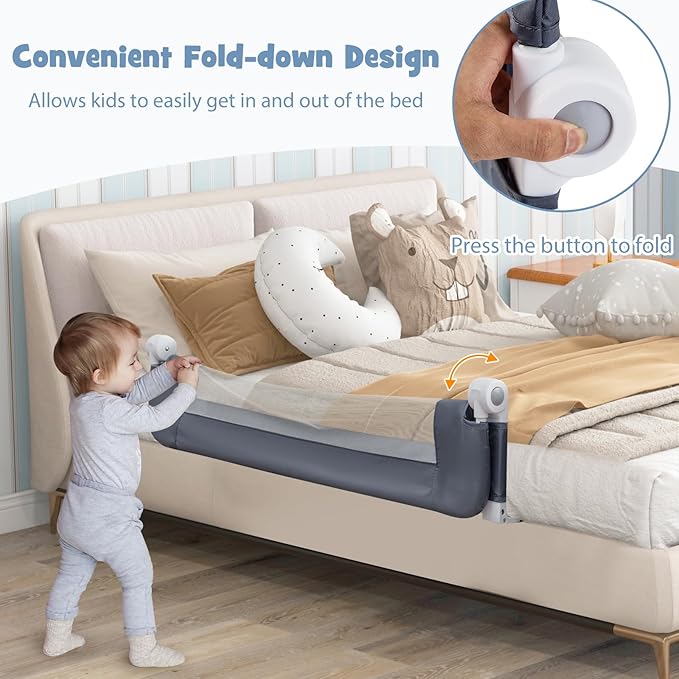 BABY JOY Bed Rails for Toddlers, Extra Long, Swing Down Safety Bed Guard for Convertible Crib, Folding Baby Bedrail for Kids Twin, Double, Full Size Queen & King Mattress (48-Inch, Dark Gray)