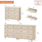 WAMPAT Kids Dresser with 6 Drawers, Baby Dressers with Wide Chest of Drawers, Mid Century Modern Wooden Closet Storage Organizer, Large Wood Dressers for Bedroom, Nursery, Hallway, Beige, 68 inch