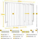 Cumbor 34" Extra Tall No Bottom Bar Baby Gate for Stairs, Auto Close Dog Gate Indoor for Larger Pets, 31.6-48" Hardware Mounted Safety Gate for Doorways, Wide Walk Thru Door for Easy Access (White)