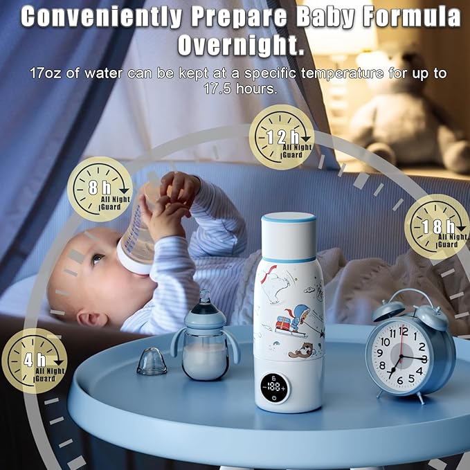 Portable Bottle Warmer, Travel Formula Milk Warmer for Baby, 17oz Water Warmer On The Go with 3min-Rapid-Heat Fast Charge Cordless Formula Warmer Temp Control Baby Travel Essential Xams Gift