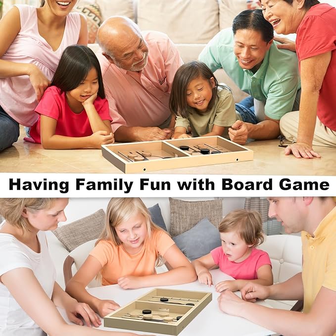 Large Sling Puck Game,Plastic Family Indoor Table Board Game for 2-4 Players,Fast Paced Super Winner Sling Hockey Board Games & Rapid Slingshot Battle Table,Christmas Stuffer Idea for 7 Age