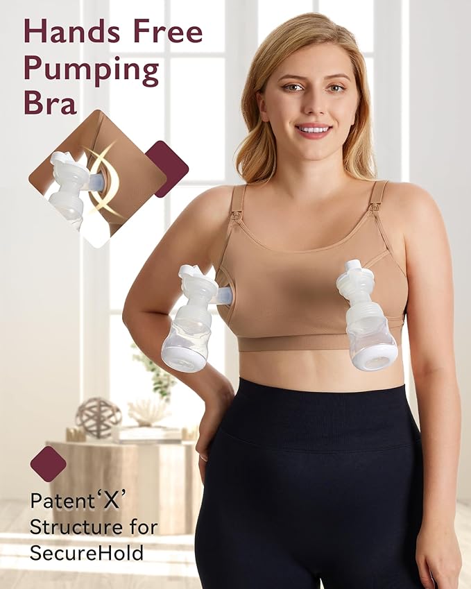 Momcozy Hands Free Pumping Bra, Adjustable Breast-Pumps Holding and Nursing Bra, Pumping & Nursing Bra in One