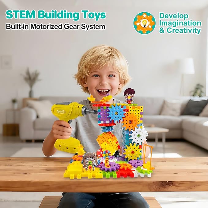 248PCS STEM Building Toys, Electric Gear Building Blocks Toys Set with Drill, Montessori Toddler Screw Toy, Kids Tool Set Construction Toy for Boys Girls Ages 4-8