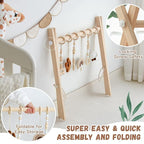 Razee Wooden Baby Play Gym Activity Mat, Leaf Shaped Play Mat Baby Gym with 6 Hanging Sensory Toys Foldable Baby Gym Newborn Infant Baby Use