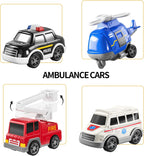 TEMI 5 Pack Ambulance Vehicle Toddler Truck Toys for 3 4 5 6 Year Old Boys, Friction Powered Cars with Toy Helicopter, Police Car, Fire Truck, Ambulance Car, Birthday Gifts for Girls Age 3-9