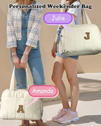 Trendy Gifts-Duffle Bag for Travel Women, Travel Bags，Initial Overnight Bag with Wet Pocket，Lightweight Weekender Bags Personalized Gym Tote with Makeup Pouch