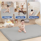Baby Play Mat for Floor,1.3" Thick Elasti-Foam 74×50 Playpen Mat for Toddlers Infant Kids,Water-Repellent Soft Coral Velvet for Tummy Time, Non-Slip Backing for Crawling,Tatami Style(Light Grey)