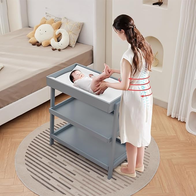 GarveeLife Baby Changing Table, Diaper Changing Table with Changing Pad, Portable Baby Diaper Changing Station with 2 Tier Storage Shelves for Newborn Baby and Infant
