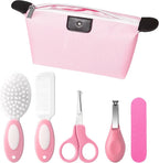 5-Piece Baby Grooming Kit with Multi-Use Storage Pouch - Infant Brush,Rounded Comb,Scissors,Nail Clippers & Emery Board -Essentials for Newborn Care & Travel Pink