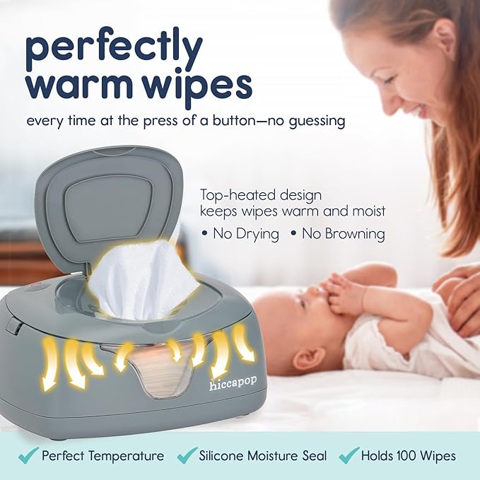 Hiccapop Baby Wipe Warmer and Baby Wet Wipes Dispenser | Baby Wipes Warmer for Babies | Diaper Wipe Warmer with Changing Light, Gray