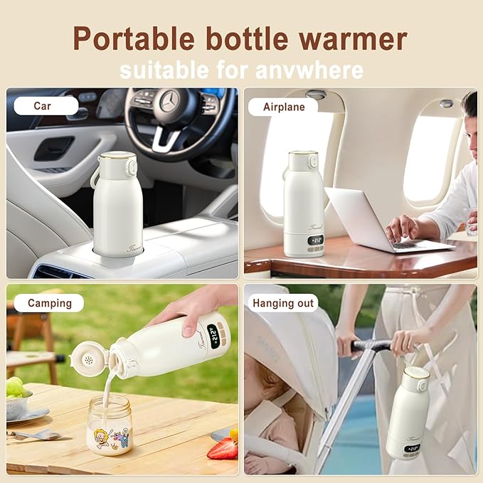 Portable Bottle Warmer for Travel Portable Milk Warmer for Baby Travel,Multi-Speed Keep Warm Function, 95-212℉ 17oz Capacity,66W Battery,24hrs Keep Warm,Best Choice for Travel Bottle Warmer on The Go