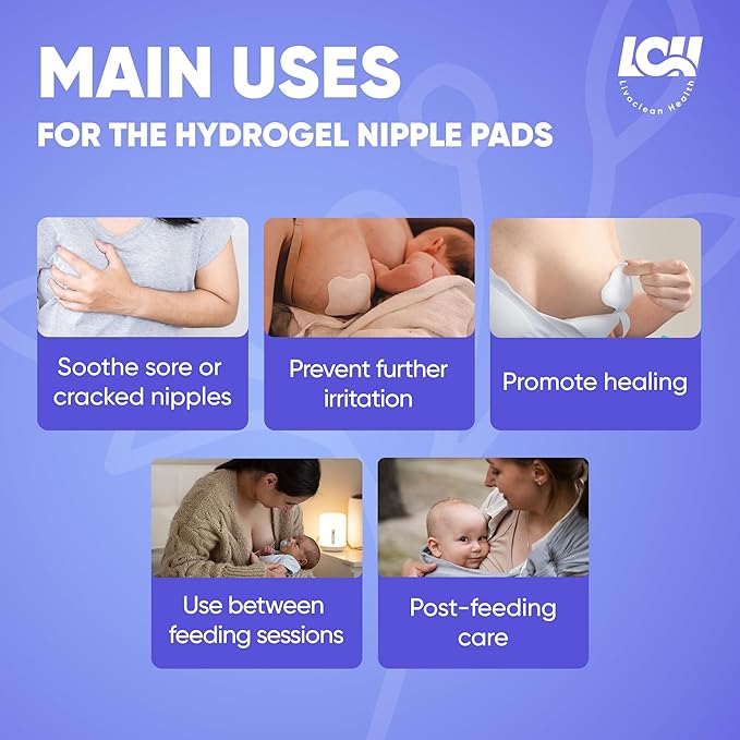 16CT Hydrogel Nipple Pads for Breastfeeding with Lanolin - Cooling Sore Nipple Gel Soothing Pads - Breast Feeding Essentials for Moms by Livaclean Health
