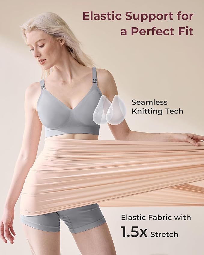 Momcozy CoolFit Nursing Bras for Breastfeeding, Ultra Stretch Seamless Jelly Strip Maternity Bra, Cooling Wireless