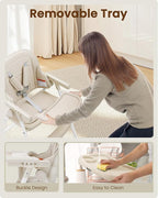 Foldable High Chair, High Chairs for Babies and Toddlers, Dining Chairs and Eating Chair with Adjustable Tray and 5 Point Harness for Infant, Beige