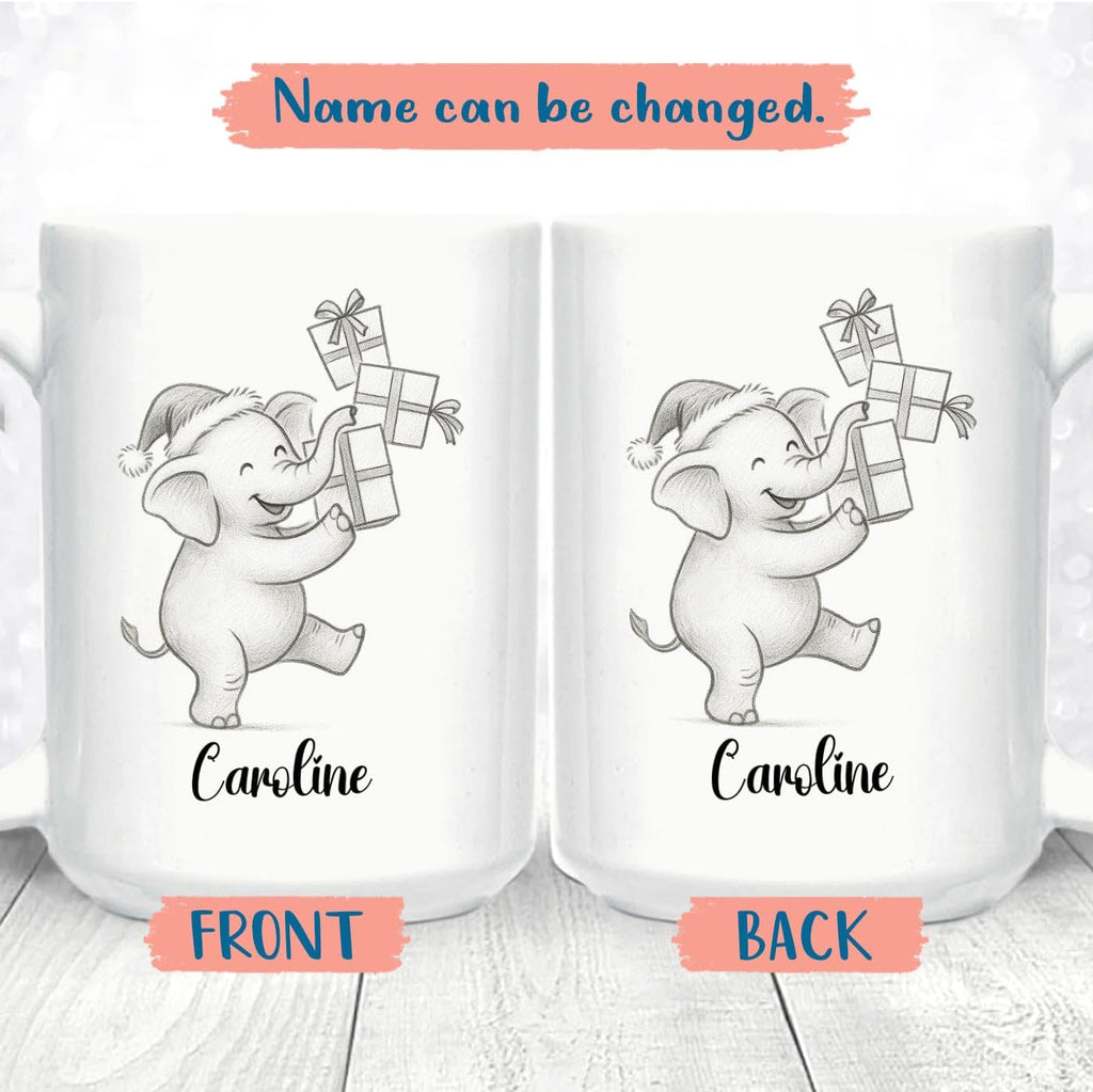 Cute Elephant Coffee Cup With Name, Personalized Elephant Lover Coffee Mug Gift For Men Women Kids Children, Awesome Animal White Ceramic Teacup 11 Oz 15 Oz, Custom Name Elephants Accent Coffee Mug