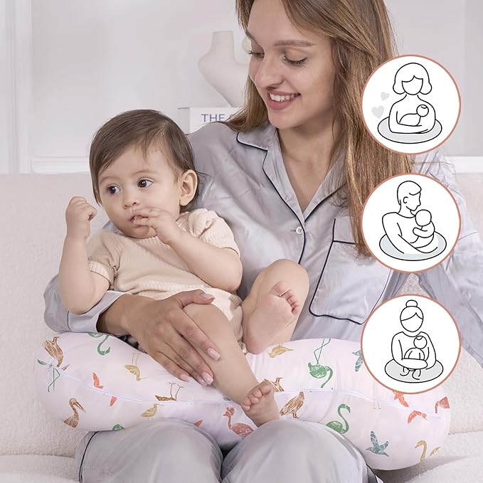 Little Grape Land Nursing Pillow, Breastfeeding Pillows, Baby Support Pillow for Nursing, Bottle Feeding, Tummy Time with Machine Washable Cover & Breathable Filling(Bird Parade)