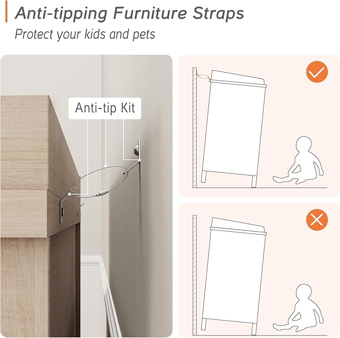 WAMPAT Beige Baby Dresser with 6 Drawers for Kids Room, Kids Dressers Wooden Double Dresser for Bedroom, Chest of Drawers Storage Organizer for Nursery Furniture