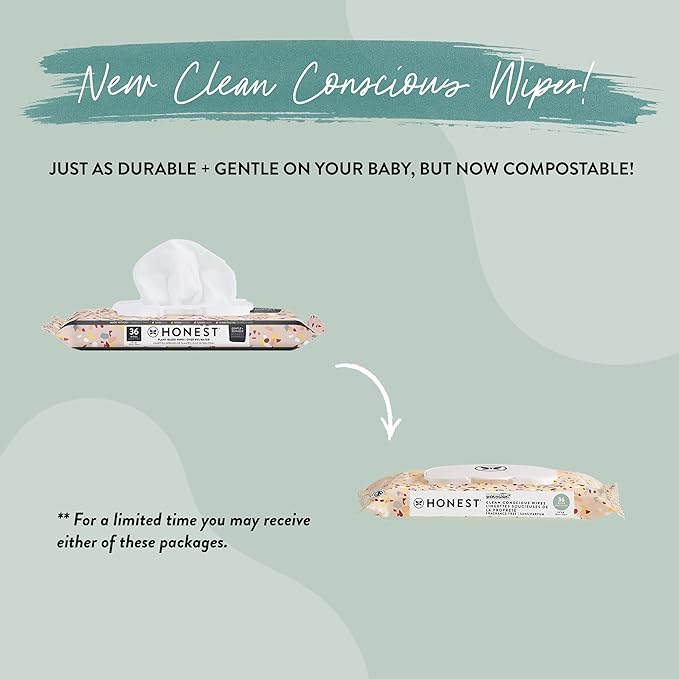 The Honest Company Clean Conscious Multi-Use Wipes | Hypoallergenic + Unscented for Sensitive Skin | Over 99% Water, Compostable, Plant Based, Baby Wipes | Terrazzo, 36 Count