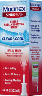 Mucinex Sinus-Max Nasal Spray Decongestant, 12 Hour Over-The-Counter Medication Nose Spray for Sinus Relief, Nasal Decongestants for Adults, Cooling Menthol, 0.75 Fl Oz (Pack of 3)