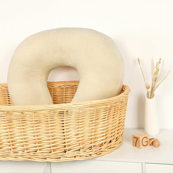 Hooyax Muslin Nursing Pillow Covers 2 Pack, Soft and Breathable Nursing Covers for Breastfeeding Pillows, Adorable Infant Feeding Pillow Slipcover for Baby Boy and Girls (Brown Wheat)