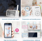 VTech V-Care VC2105 1080p FHD Over-The Crib Mount Smart Baby Monitor 5” 720p LCD Screen,Table Stand,Remote Access,Versatile Placement,Intelligence Detection, Sleep Analysis,18hrs Recording,with WiFi