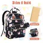 Baby Diaper Bag Backpack, Travel Diaper Bags for Girl Boy Large Capacity Baby Bag Backpack for Women Black Floral