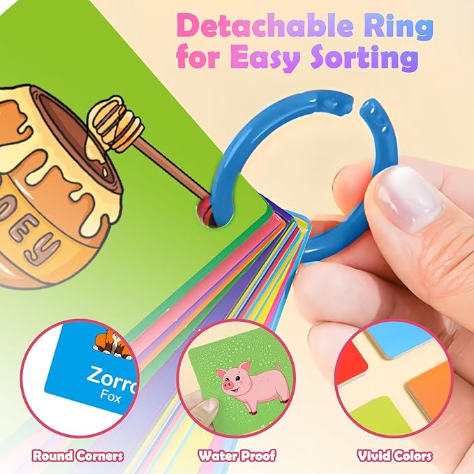 Toddler Spanish Learning Flash Cards, 60 PCS Double Sides Bilingual Flashcards for Numbers, Colors, Shapes, Sight Words, Learn Spanish for Kids, Preschool Kindergarten Learning Activities