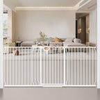 owlie 37.4" Extra Tall Wide Baby Gate for Stairs Doorways,75-85 Inch Extra Large Long Baby Gate with Door Indoor Safety Metal Pressure Mounted Pet Gate with Walk-Thru Auto Close, White