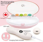 Rechargeable 22 in 1 Baby Nail Trimmer, Usage Labeled Case, 13 Extra Replacement Tools, Royal Angels Electric Nail File with LCD display, Newborn Toddler Nail Care Clipper Kit (Rechargeable,WhitePink)