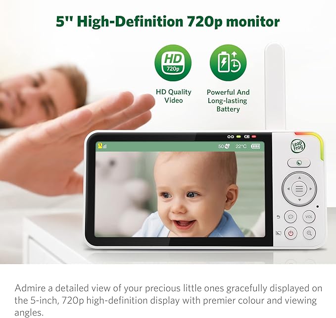 LeapFrog LF925HD Baby Monitor with Camera and Audio,1080p WiFi Remote Access Baby Monitor, 360° Pan & Tilt Camera, 8X Zoom, 5” 720p HD Display, Color Night Light &Vision, Two-Way Talk